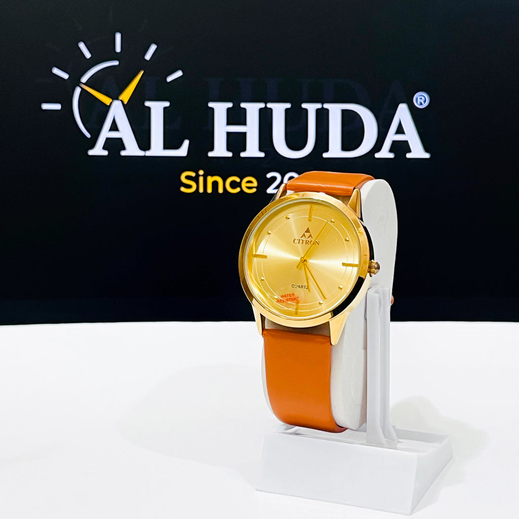 B | Citron Gold Luxe Gold Dial & Tan Strap Watch WITH FREE BOX