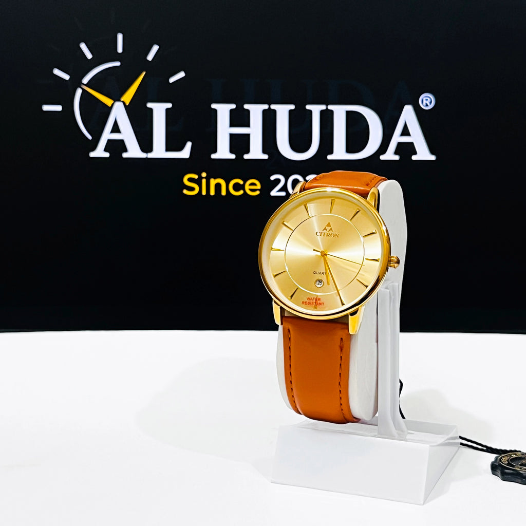 F | Citron Gold Luxe Dial & Tan Strap Date Watch WITH FREE BOX
