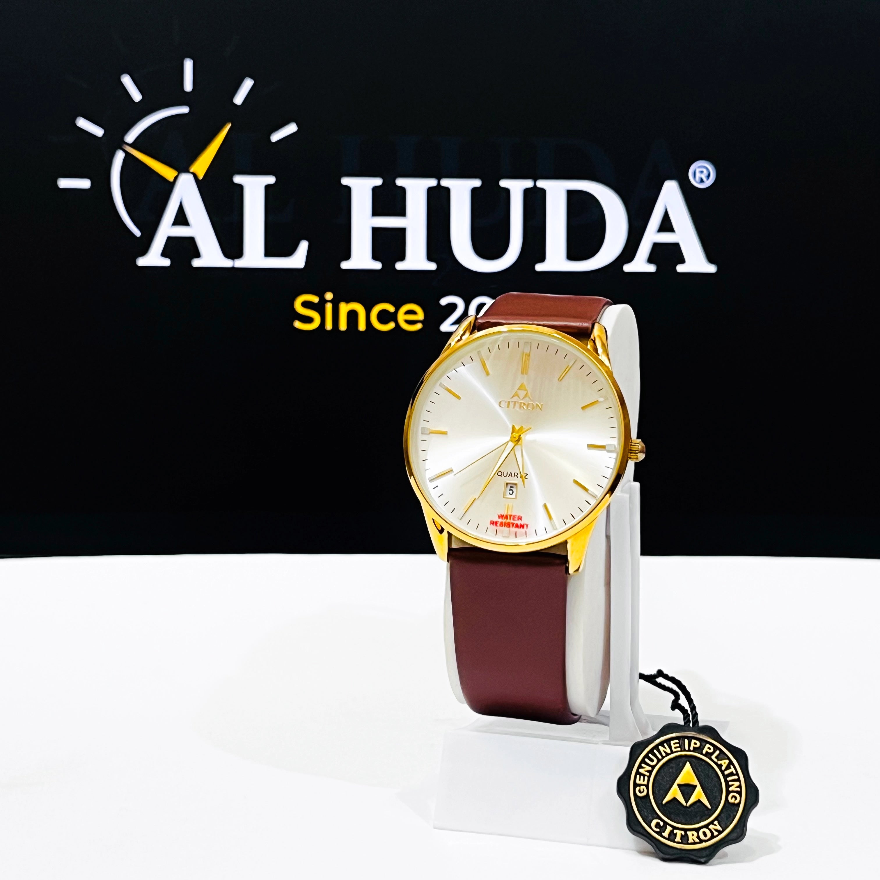 Eb | Citron Gold Luxe Dial & Brown Strap Date Watch WITH FREE BOX